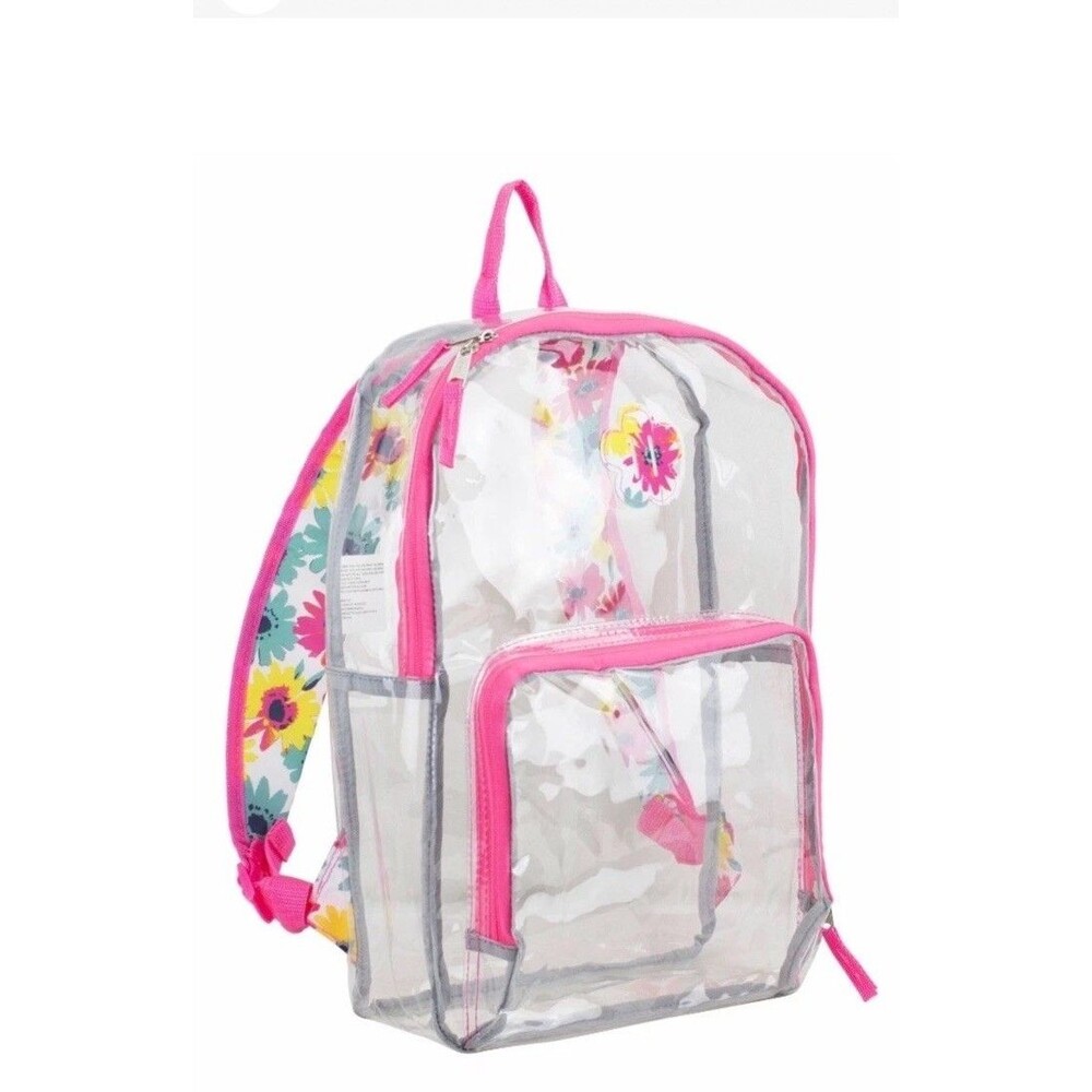 Clear Pretty Flowers Backpack Heavy Duty EastSport 18 x 12 Padded Strap NEW Pink